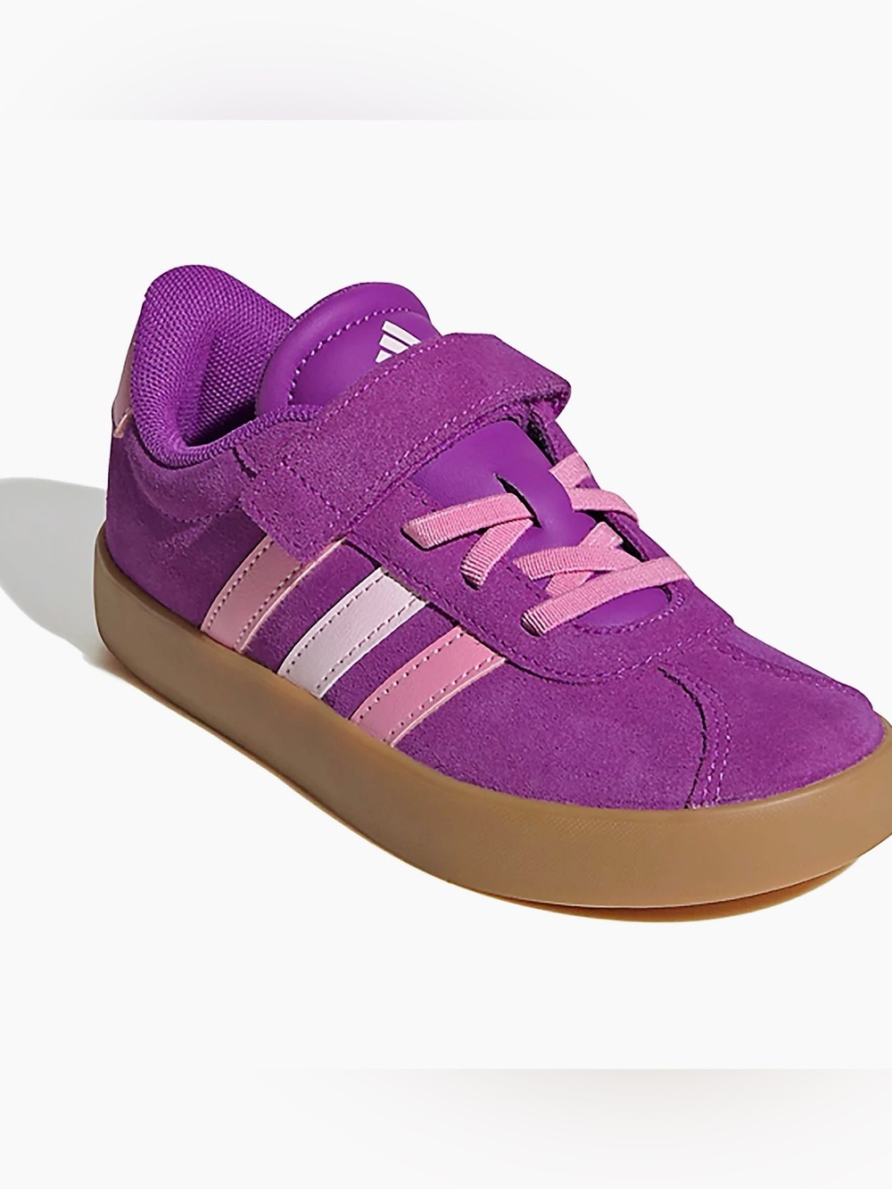 Adidas Kids' VL Court 3.0 Purple Suede Sneaker with Pink Stripes NWT